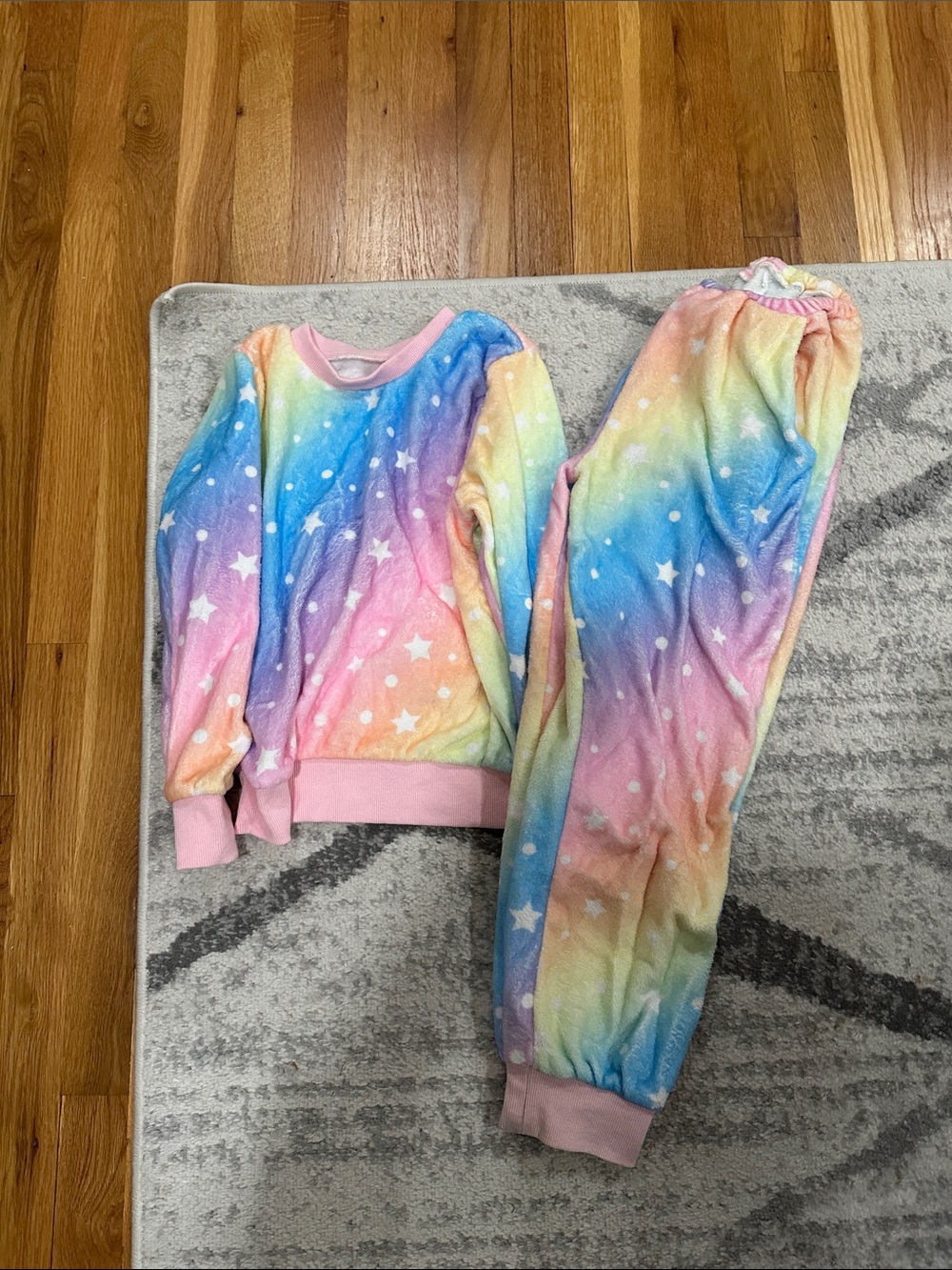 Rainbow Star Fleece Pajama Set - Pink Trim